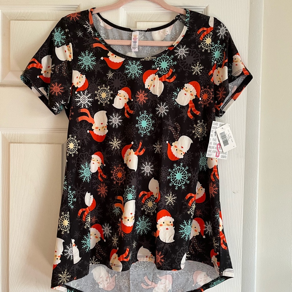 LuLaRoe classic T Leggings material Black Santa Short Sleeve Tee